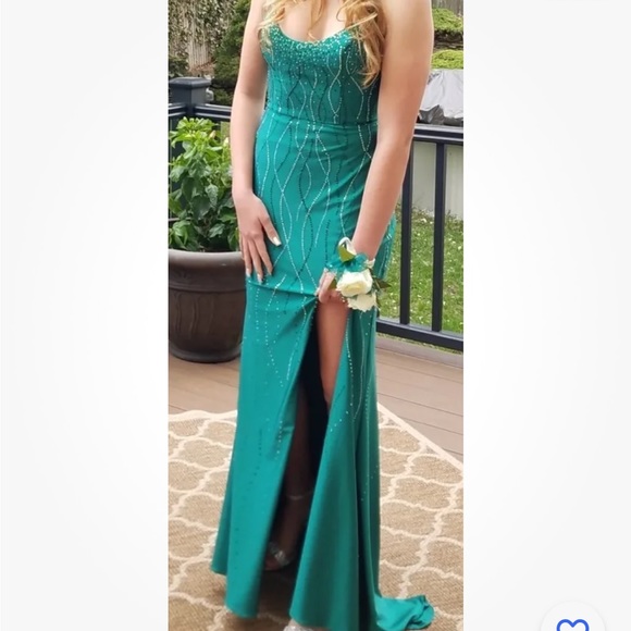 Formal Full Length Gown Prom Dress Green Strapless Satin 0 2 Bridesmaid Sweet 16 - Picture 1 of 8